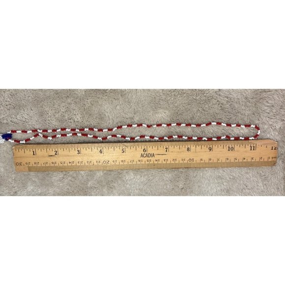 Red White & Blue Beaded  Necklace With Cross Pendant Handmade Patriotic Design - Picture 4 of 4